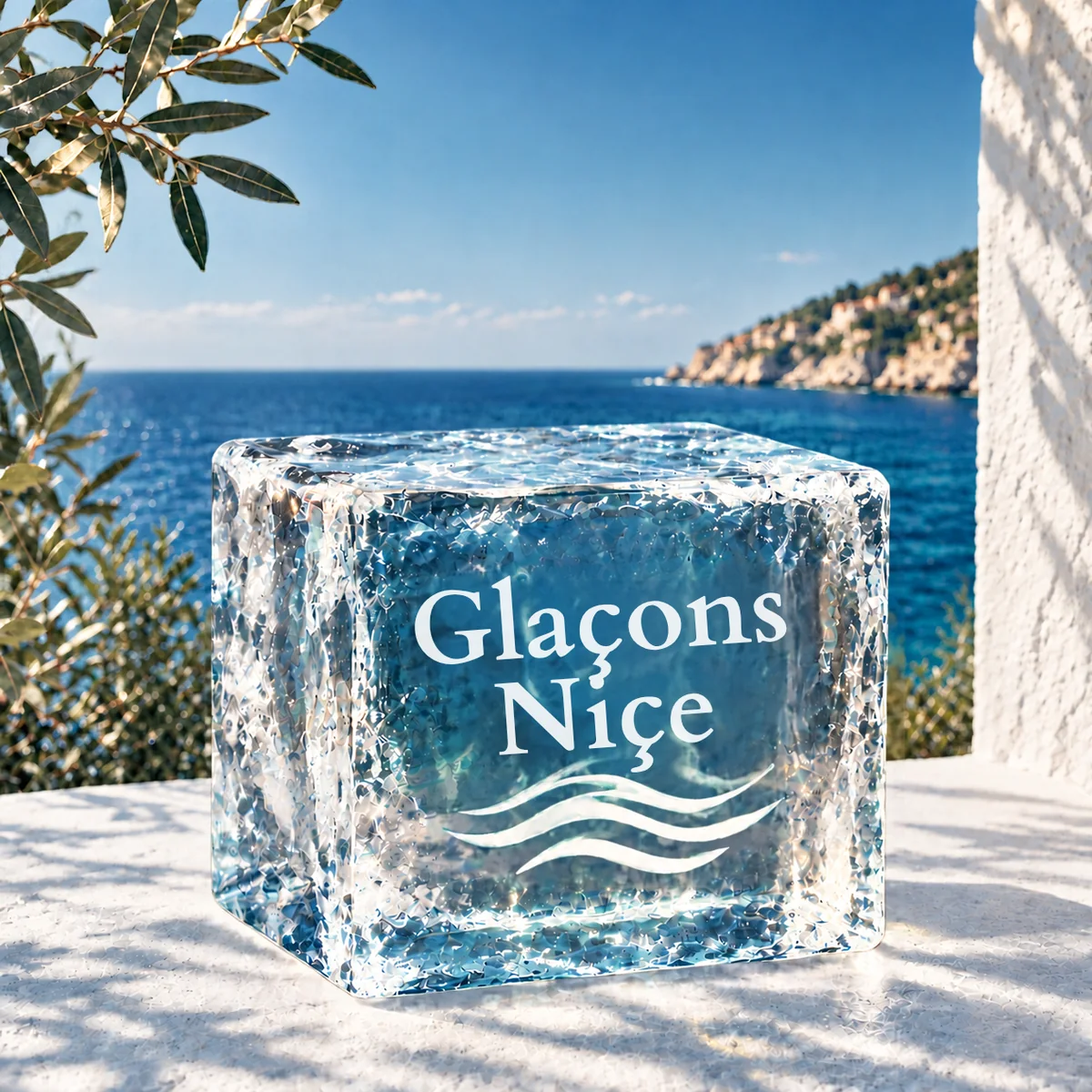 Glaçon gravé au logo Glaçons Nice