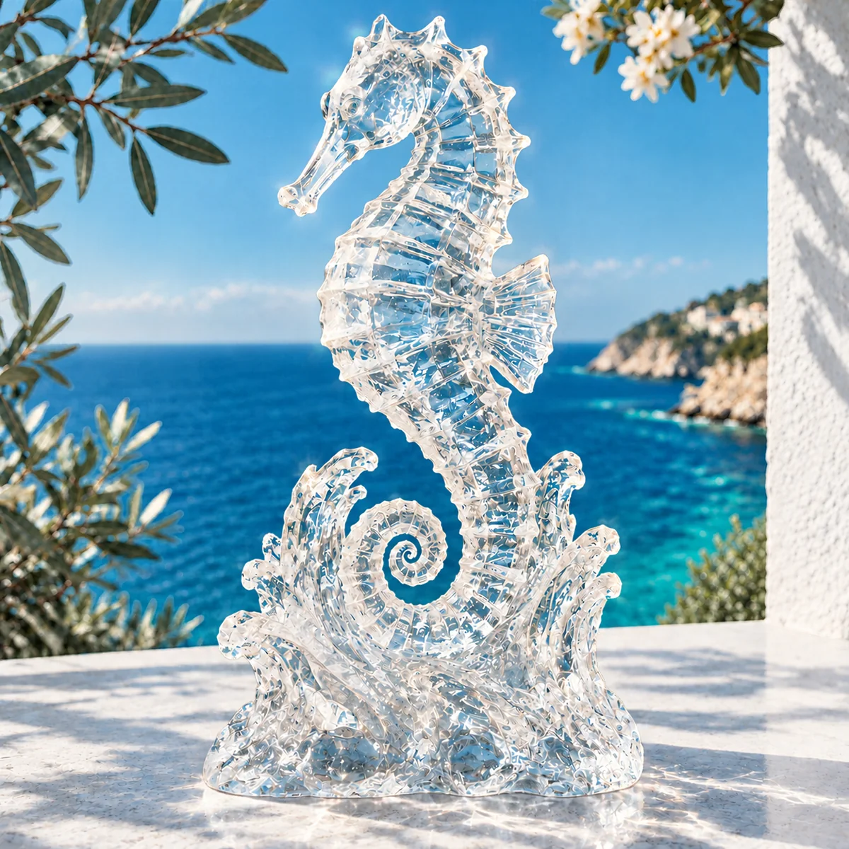Hippocampe sculpté dans la glace